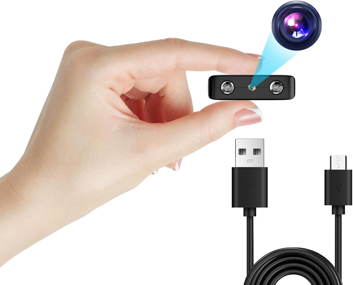 1080p Mini caméra de Surveillance intérieure/extérieure, avec détection de Mouvement et Vision Nocturne, Batterie intégrée (autonomie de 50 Minutes), Enregistrement continu, Facile à Utiliser