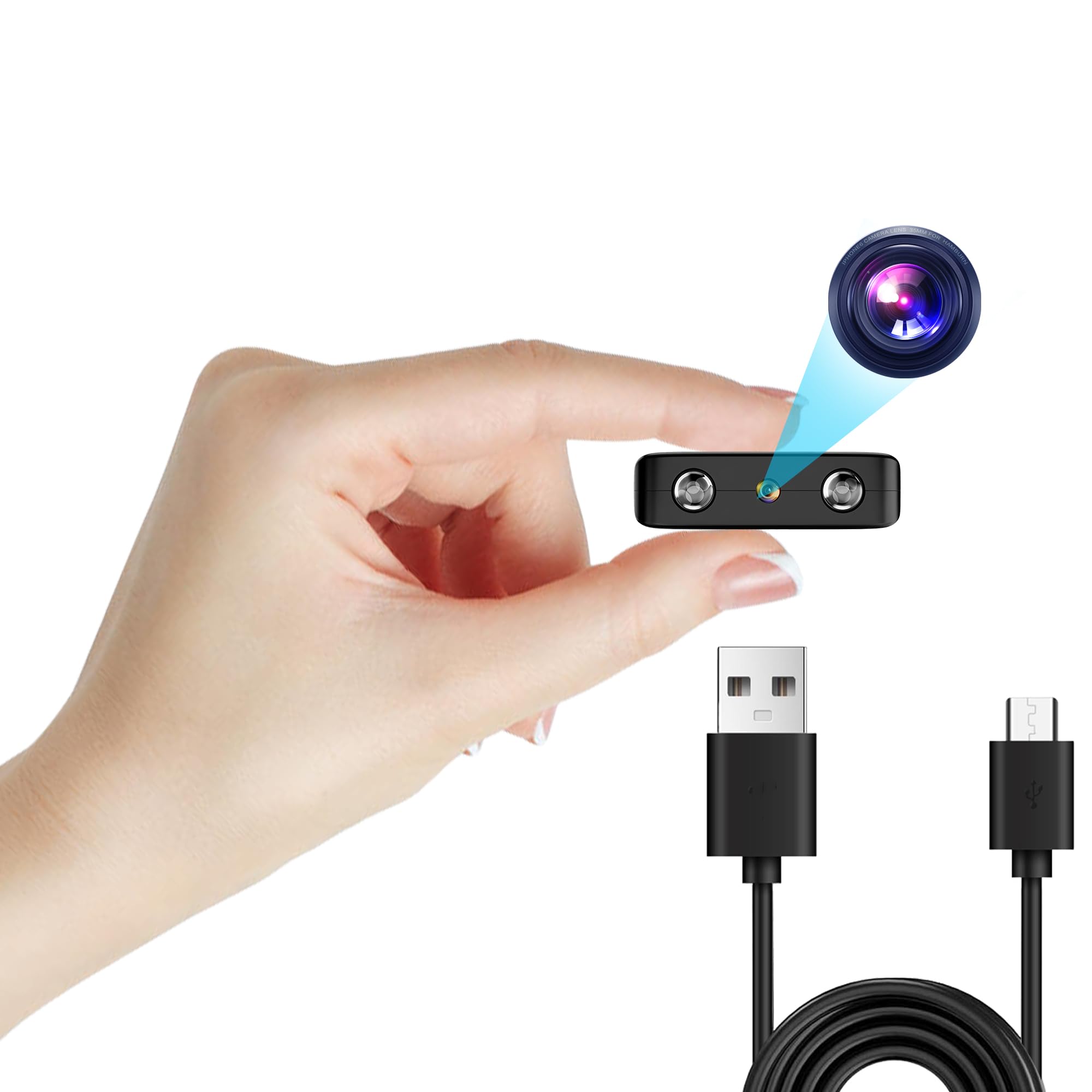1080p Mini caméra de Surveillance intérieure/extérieure, avec détection de Mouvement et Vision Nocturne, Batterie intégrée (autonomie de 50 Minutes), Enregistrement continu, Facile à Utiliser