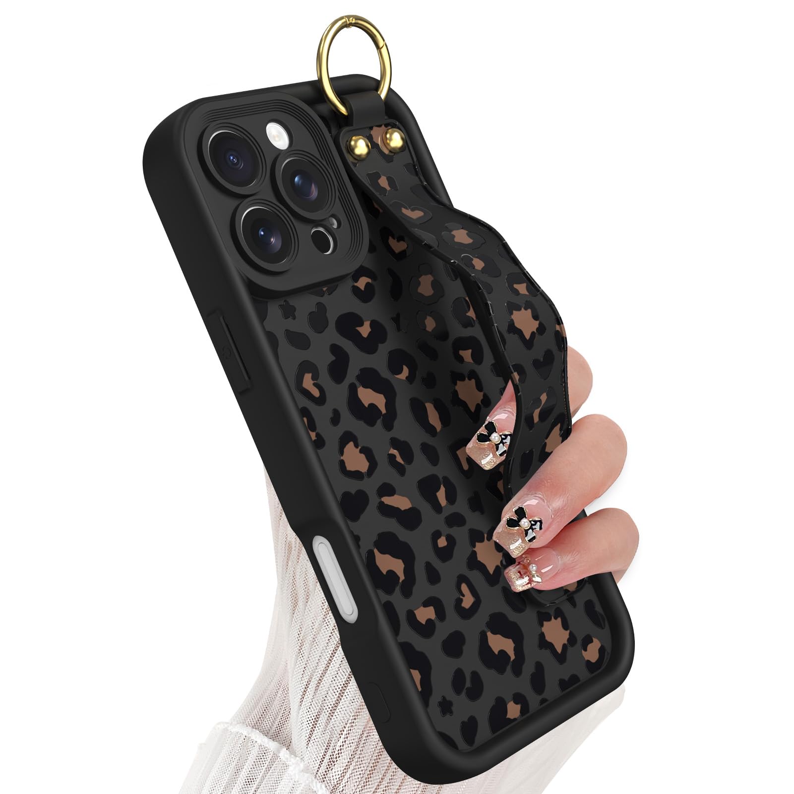 Coque iPhone 16 Pro Max léopard avec dragonne et support silicone - 7
