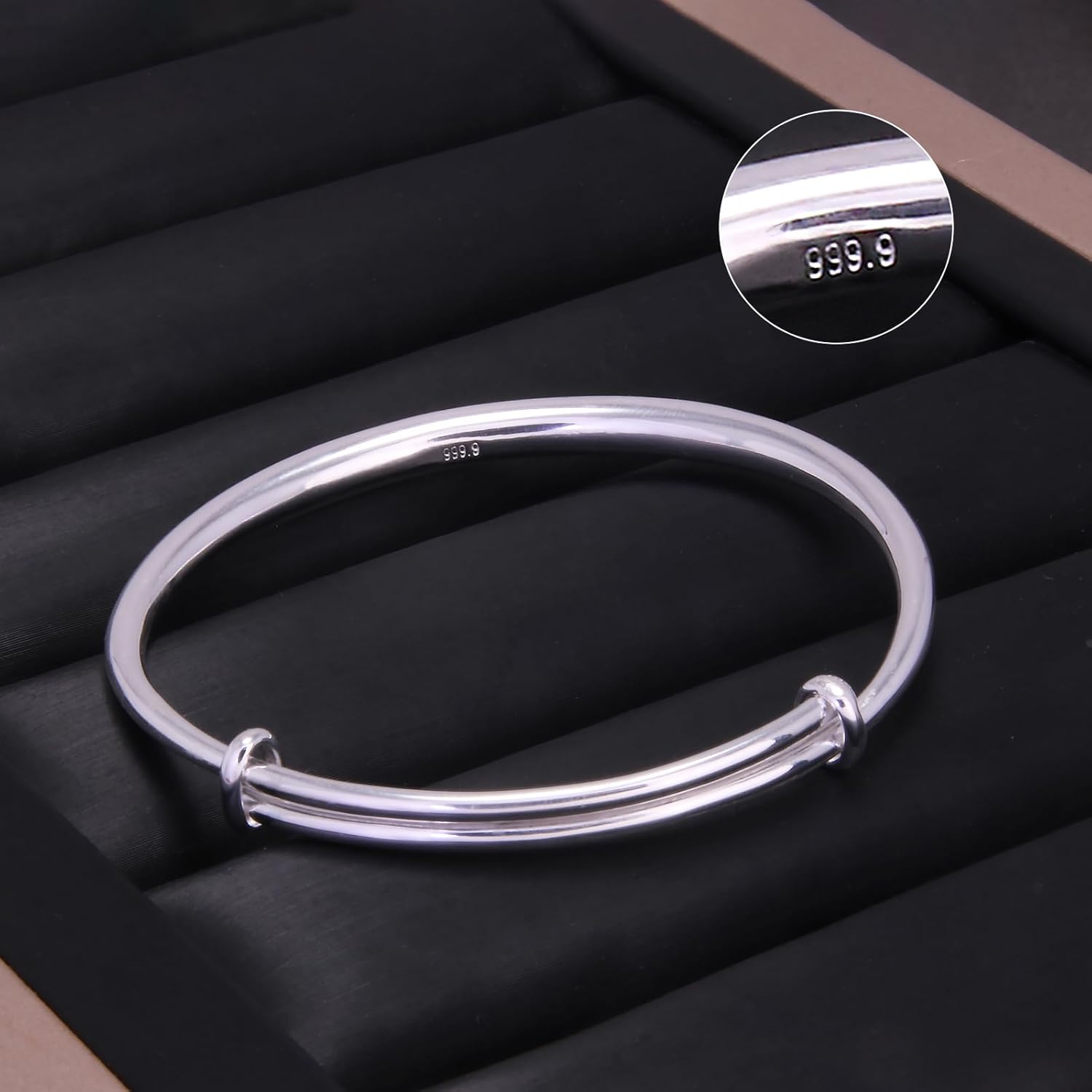 999 Pure Silver Adjustable Bangle Bracelet for Women, Push Pull Design (5.5"–7.5"), Classic Elegant Handmade Minimalist Jewelry, Gift for Mom, Wife, Girlfriend