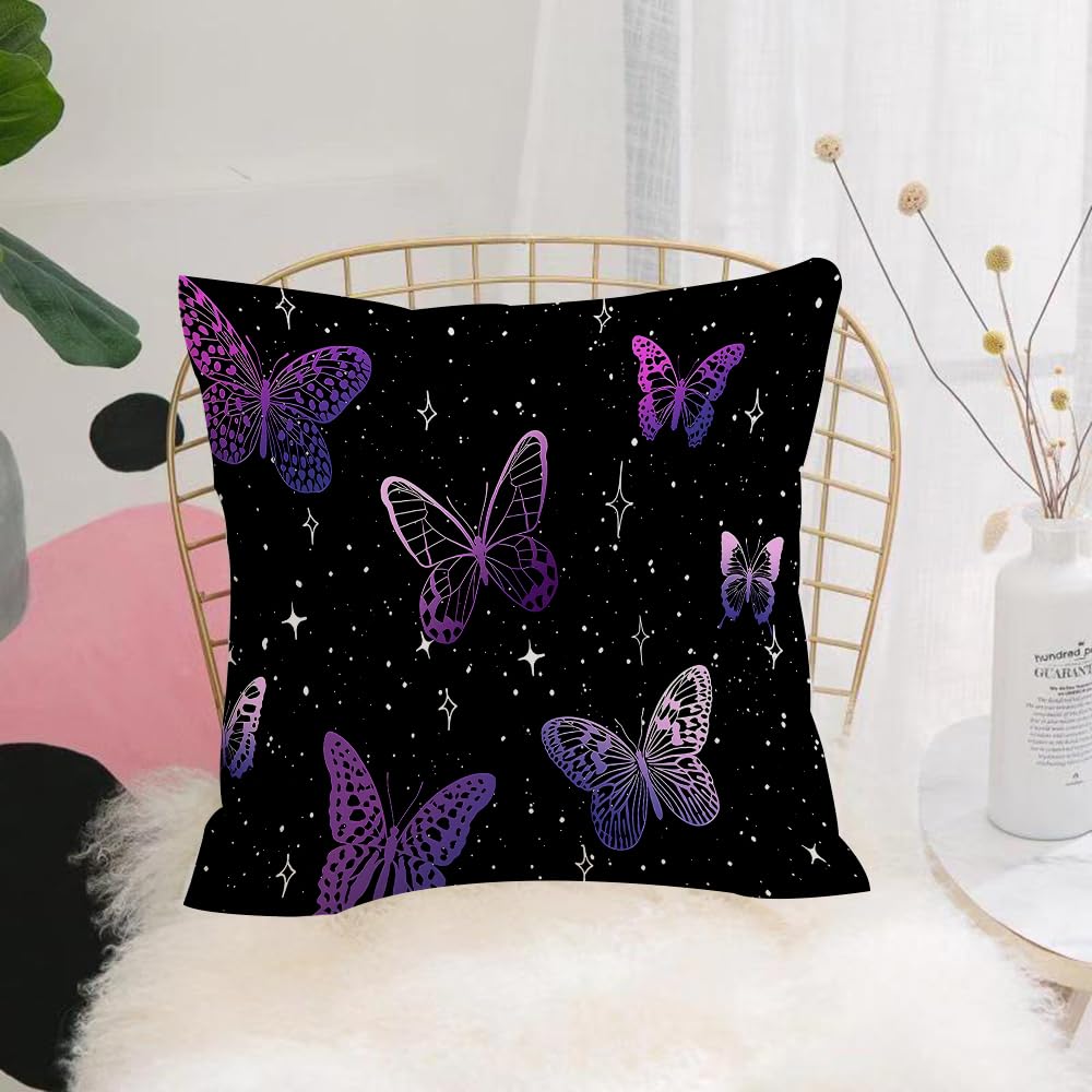 HYOSXW Cushion Cover,Throw Pillow Case Home Decorative for Living Room Bedroom Sofa Chair 16X16 Inch,Mysterious starlight, purple butterfly fluttering among stars on black backgrou,Pillowcase 40X40cm