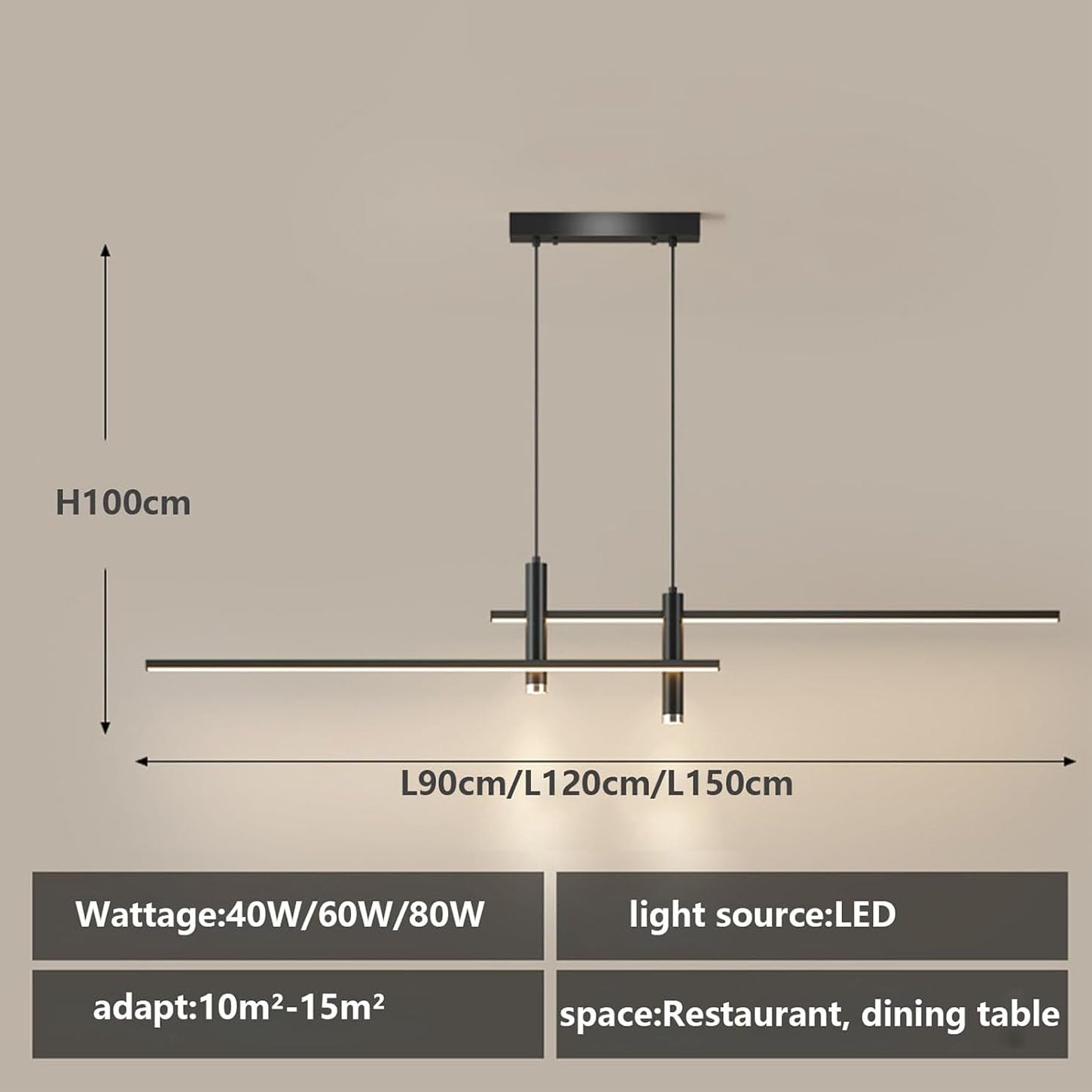 Moderne Pendelleuchte LED Esstisch Esszimmer Lampen Dimmbar Hängelampe mit Fernbedienung Hängeleuchte Höhenverstellbar Esstischlampe für Küche Büro Wohnzimmer Deckenleuchte (Schwarz, 90cm)