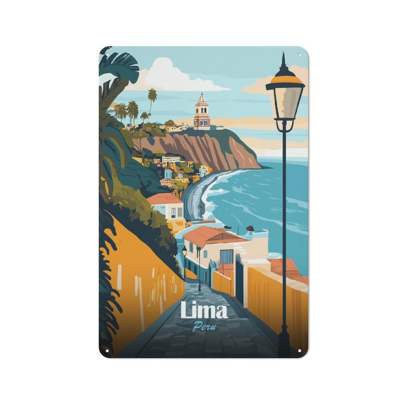 Junmoney Style-24 Lima Peru Travel (3) Printed Metal Sign 30X20cm For Workshop Wall, Suited To Metal Sign Collectors, For Retro Home Interiors
