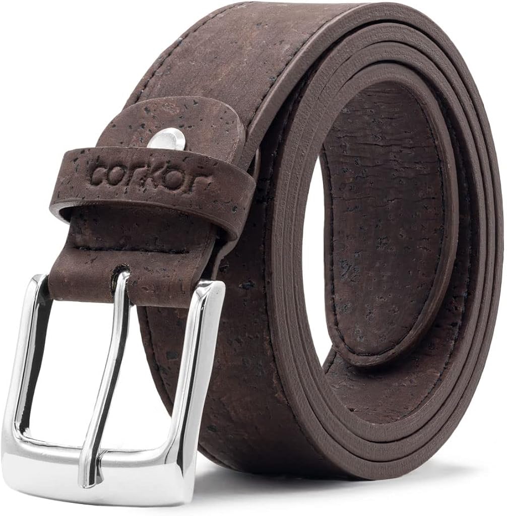 Corkor Cinturón de corcho para hombre, cuero vegano, cinturón ajustable, color negro, corcho natural, respetuoso con el medio ambiente, 1.378in de