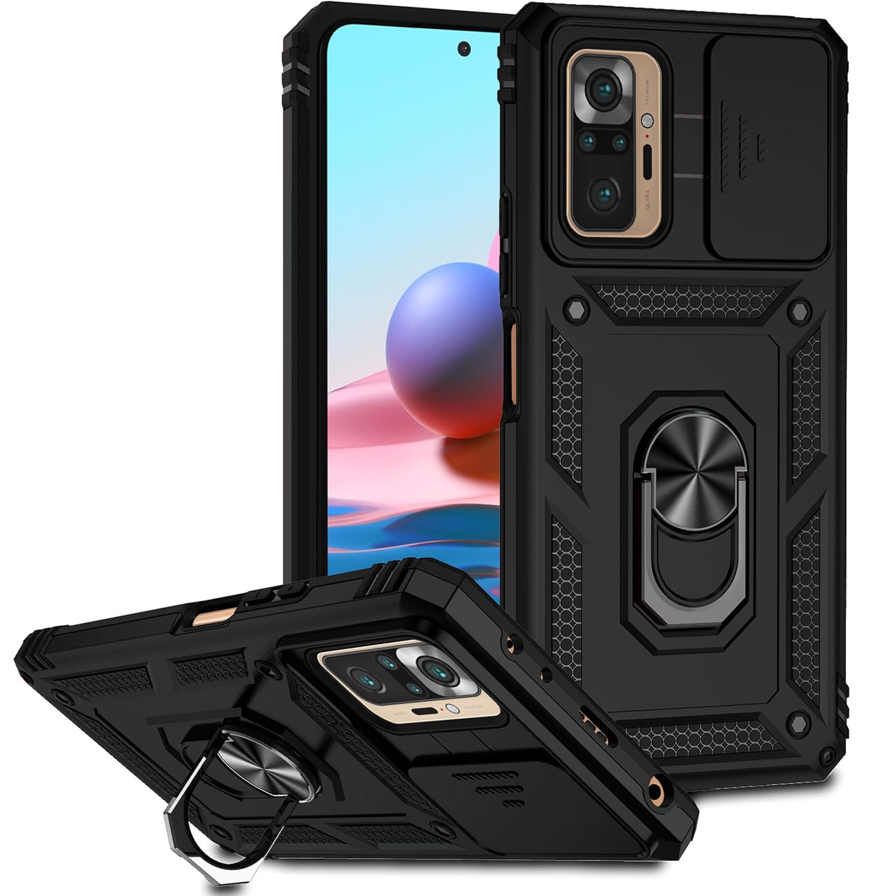 Tothedu Case for Redmi Note 10 Pro/Redmi Note 10 Pro Max Case with Slide Camera Cover, Built-in 360° Rotate Ring Kickstand Magnetic Shockproof Phone