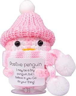 Christmas Positive Penguin, Crochet Emotional Support Penguin Doll Hat Scarf Animal with Positive Messages Knit Knitted Wool Doll for Christmas Party Decoration Encouragement Gift