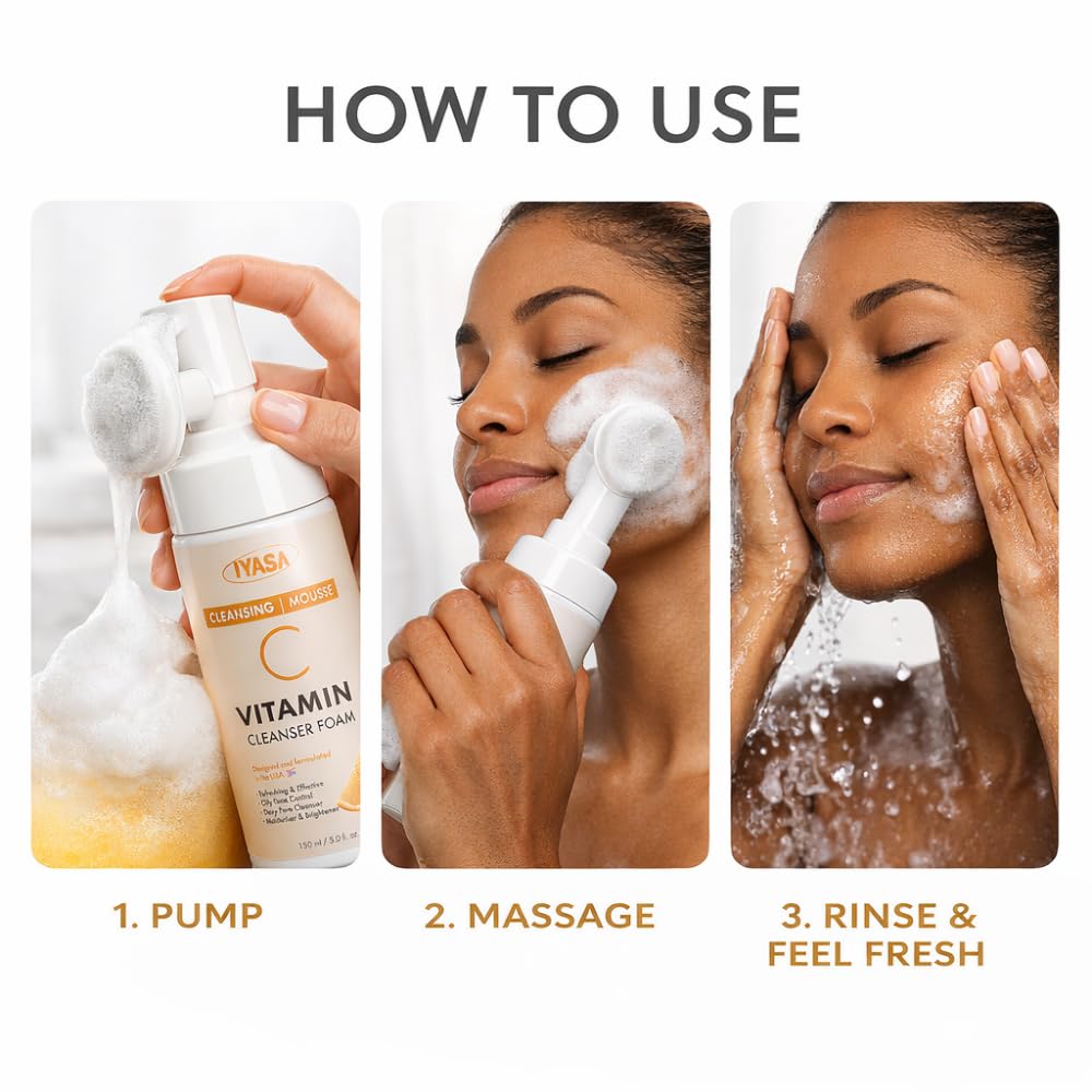 IYASA Vitamin C Foaming Face Cleanser – Gentle Daily Mousse With Amino Acids & Coconut Cleanser – Helps Remove Impurities & Supports Smoother-Feeling Skin – Suitable for Melanin-Rich Skin – 150 ml - Image 3