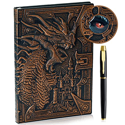 Cuaderno de escritura en relieve de dragón 3D con juego de bolígrafos, diario DND de tapa dura, hecho a mano, diario de viaje, accesorios de RPG, regalo para jugadores de DM y D&D, hombres y mujeres