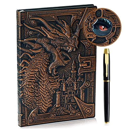 Cuaderno de escritura en relieve de dragón 3D con juego de bolígrafos, diario DND de tapa dura, hecho a mano, diario de viaje, accesorios de RPG, regalo para jugadores de DM y D&D, hombres y mujeres