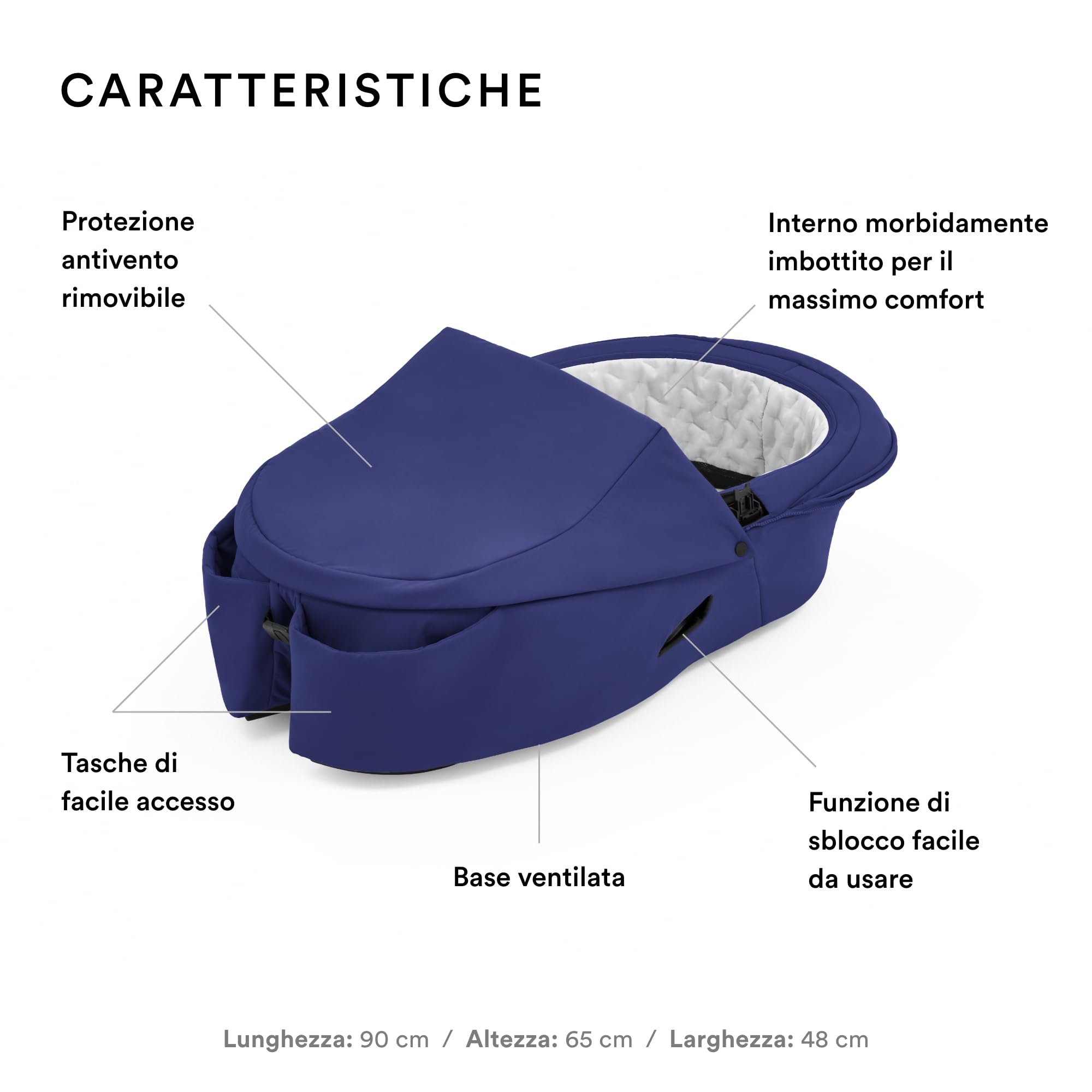 Stokke Navicella Xplory X, Royal Blue - Navicella rimovibile per il passeggino Xplory X - Morbido interno, materasso traspirante e due comode tasche