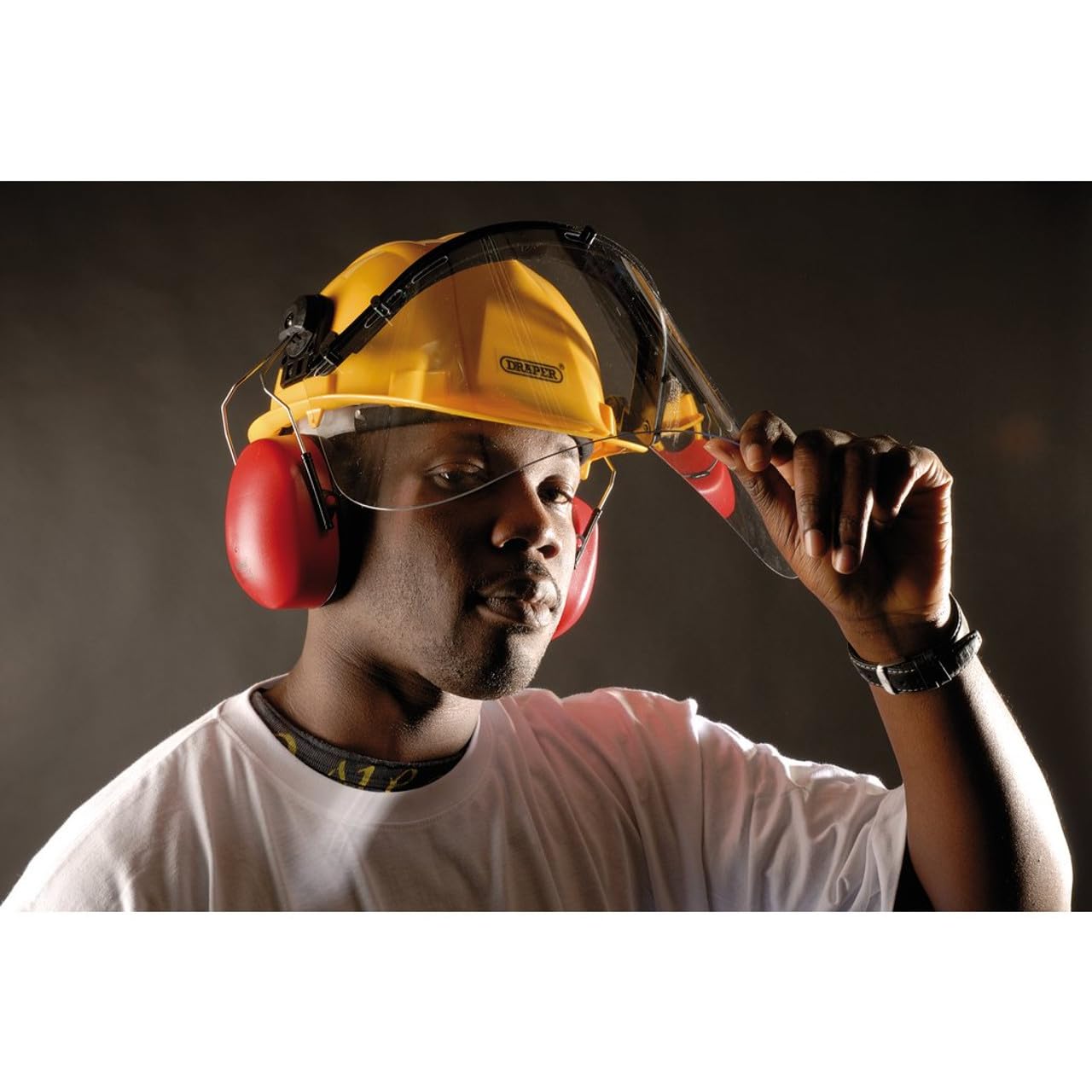 Draper 69933 Casque de sécurité avec protège-oreilles et visière, Jaune