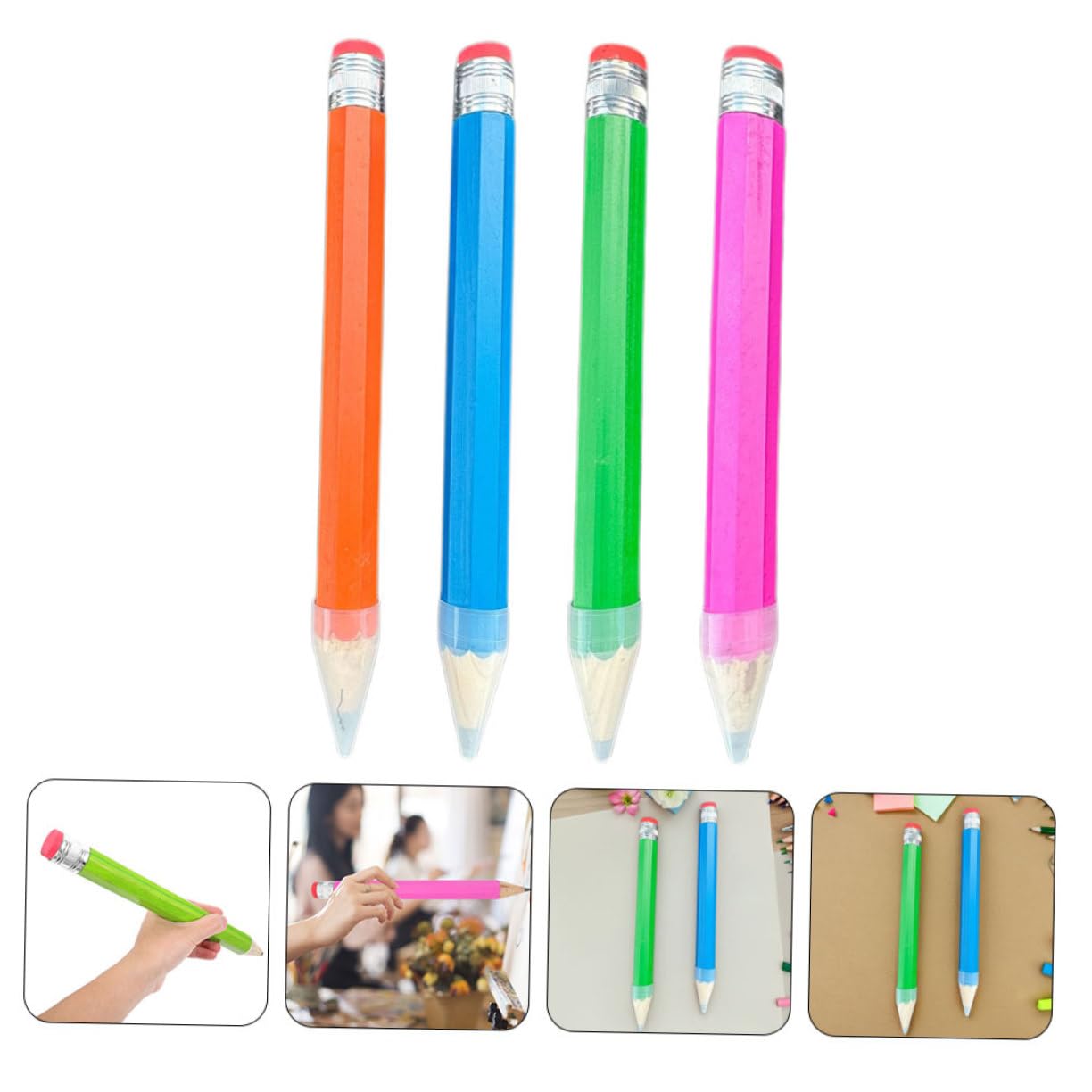 4pièces Lot De Crayons Géants Bois Colorés Pour Dessin Et Écriture Accessoire De Papeterie Et Projet Garçon Fille
