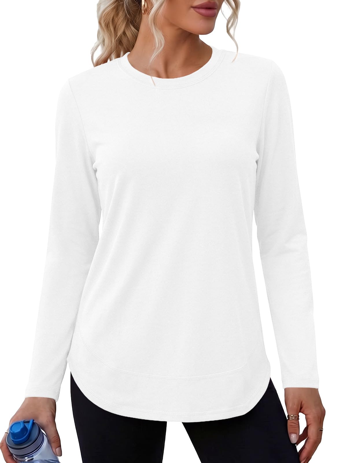 Fisoew Damen Langarm Sportshirt Rundhals Funktionsshirt Oberteile | Funktionsshirt,Sport Shirt,Laufshirt,Leicht,Sonnenschutz,Atmungsaktiv,Locker,Laufen,Fitness,Yoga,Gym,Training