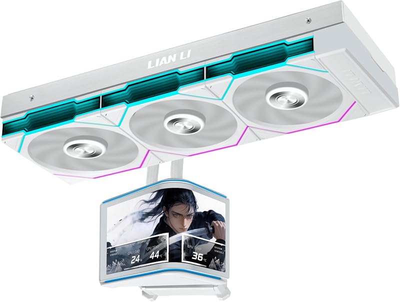 Lian Li Hydroshift II OLED Curved 360TL-Liquid CPU Cooler-White-HS2OLDC36TW | 360mm AIO , 3x120mm TL Flex Fans, 6.67" Screen, 3D Animation Effects, Low Noise, LGA 1851/1700, AMD AM5/4