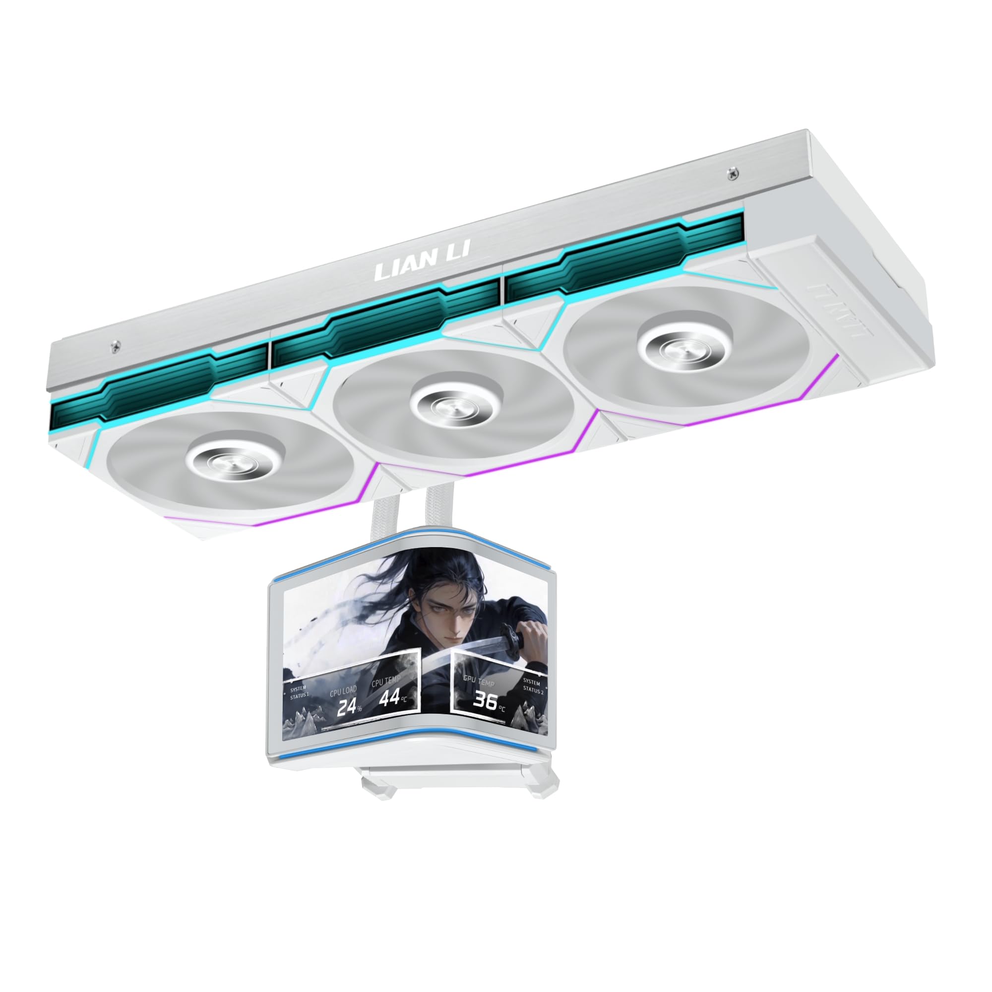 Lian Li Hydroshift II OLED Curved 360TL RGB Liquid CPU Cooler - 360mm AIO - 3x120mm TL Flex Fans - 6.67" Screen - 3D Animation Effects - Low Noise - LGA 1851/1700, AMD AM5/4- White (HS2OLDC36TW) - White