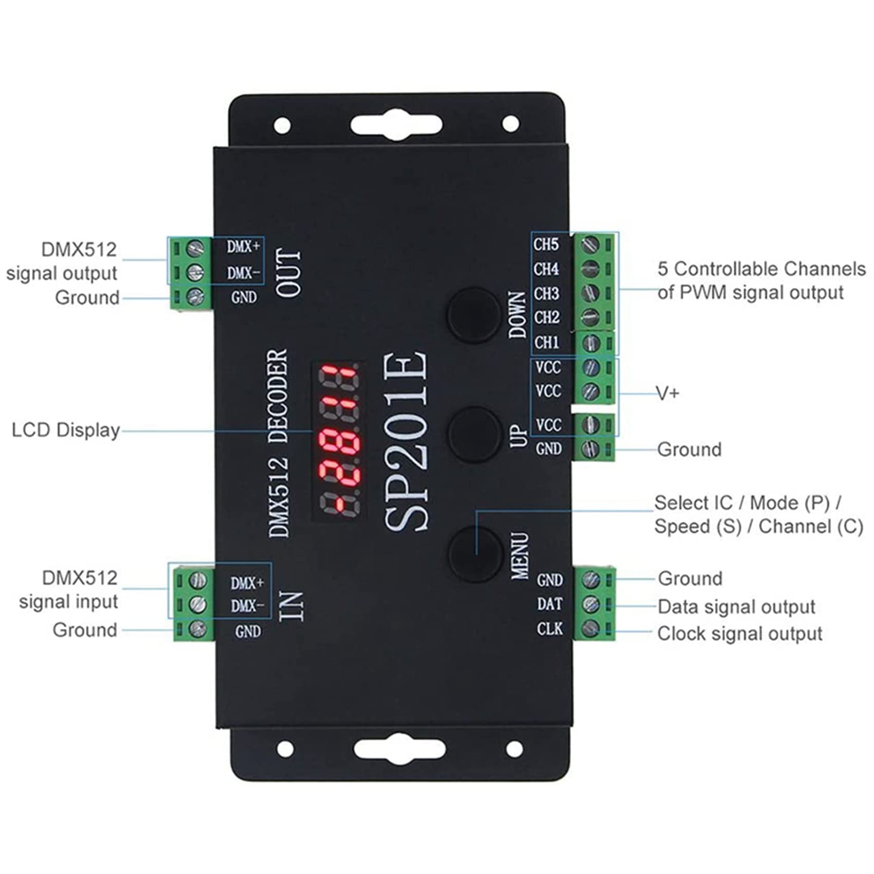 2 decodificadores SP201E DMX512 WS2812B WS2811 a SPI, compatible con múltiples ICs