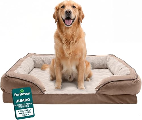 Miniatura 1 de Furhaven - Cama ortopédica para mascotas para perros y gatos, comodidad perfecta, con ondas, terciopelo de felpa con funda extraíble lavable, color