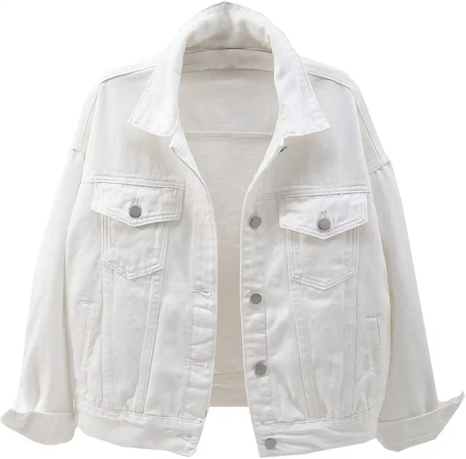 Jaqueta Jeans Feminina Boyfriend Manga Longa Solta Moda Casaco de Transição Primavera Outono com Botão