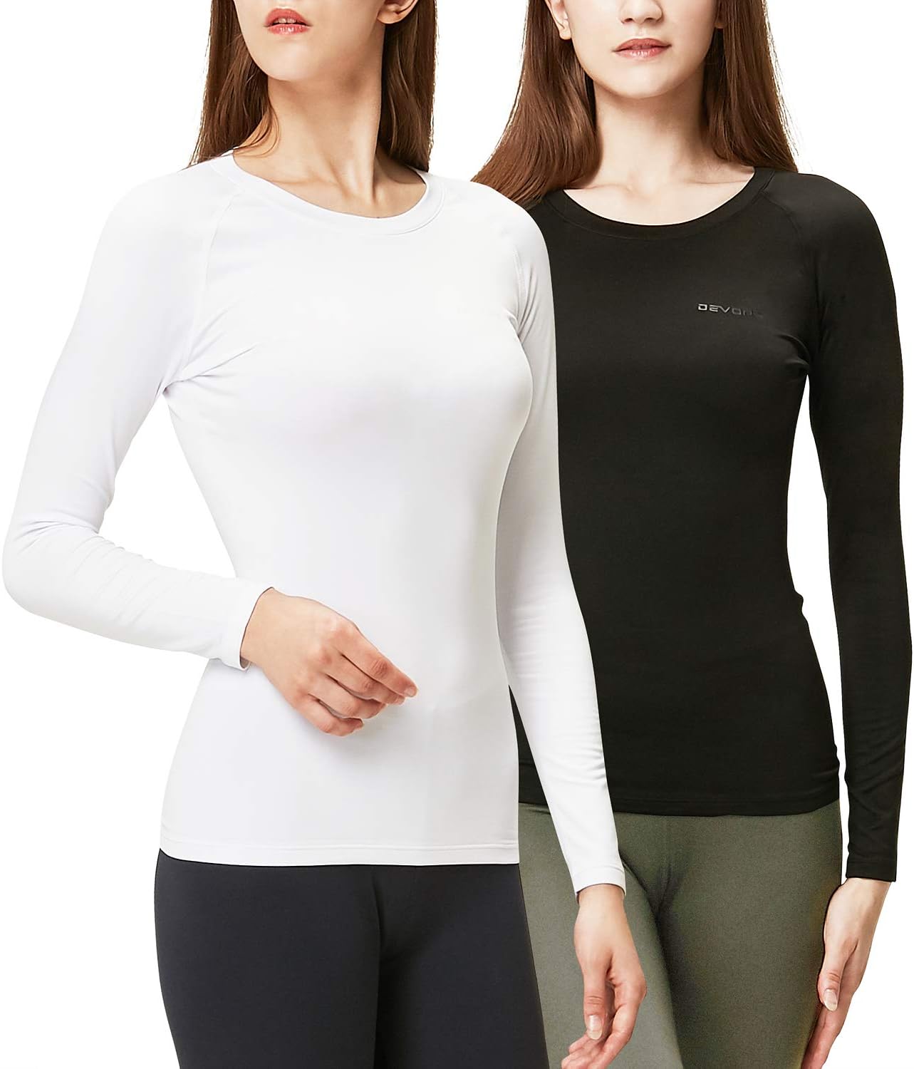 Women's 2 Pack Thermal Long Sleeve Shirts Compression Baselayer Tops