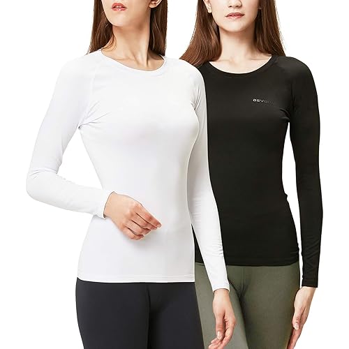 DEVOPS Women's 2 Pack Thermal Long Sleeve Shirts Compression Baselayer Tops