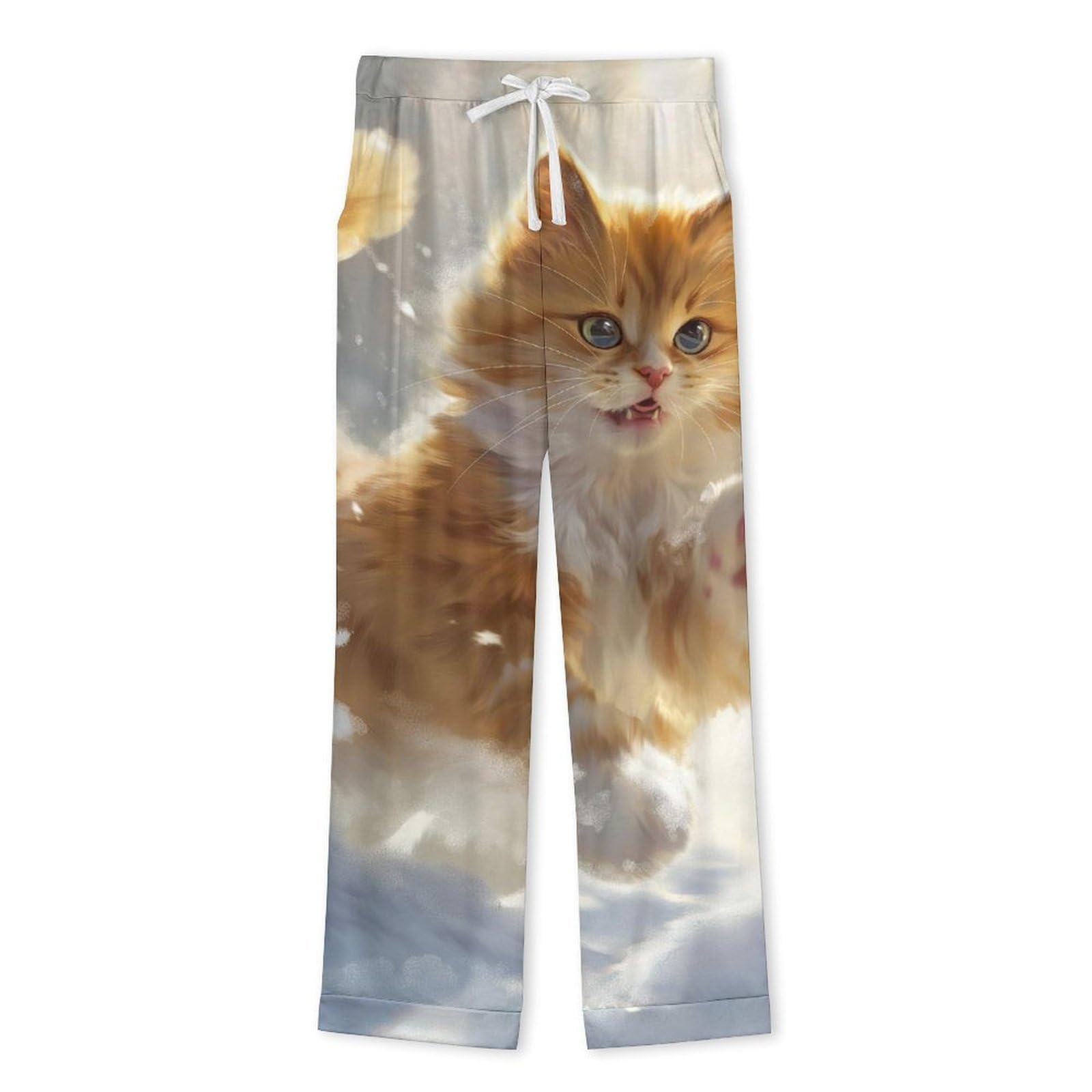 OLEETS Completo Pigiama da Uomo 2 Pezzi - Gatto delle Nevi Pigiama Invernale Completo con Top E Pantaloni 2 Pezzi Morbido E Confortevole Casual da Notte