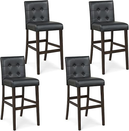 Miniatura 13 de COSTWAY Juego de 2 taburetes de bar, taburete de bar tapizado de 26 pulgadas con respaldo, sillas de altura de mostrador de cuero de PVC con Negro