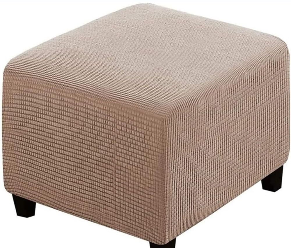 Swj-Swjssb Khaki Stretch Corduroy Ottoman Slipcover,Square Footstool Cover Large Brown Grey Black Footrest Pouffe Protector Covers With Elastic Bottom Washable Super Soft Ottoman Covers(,70X70 Cm)