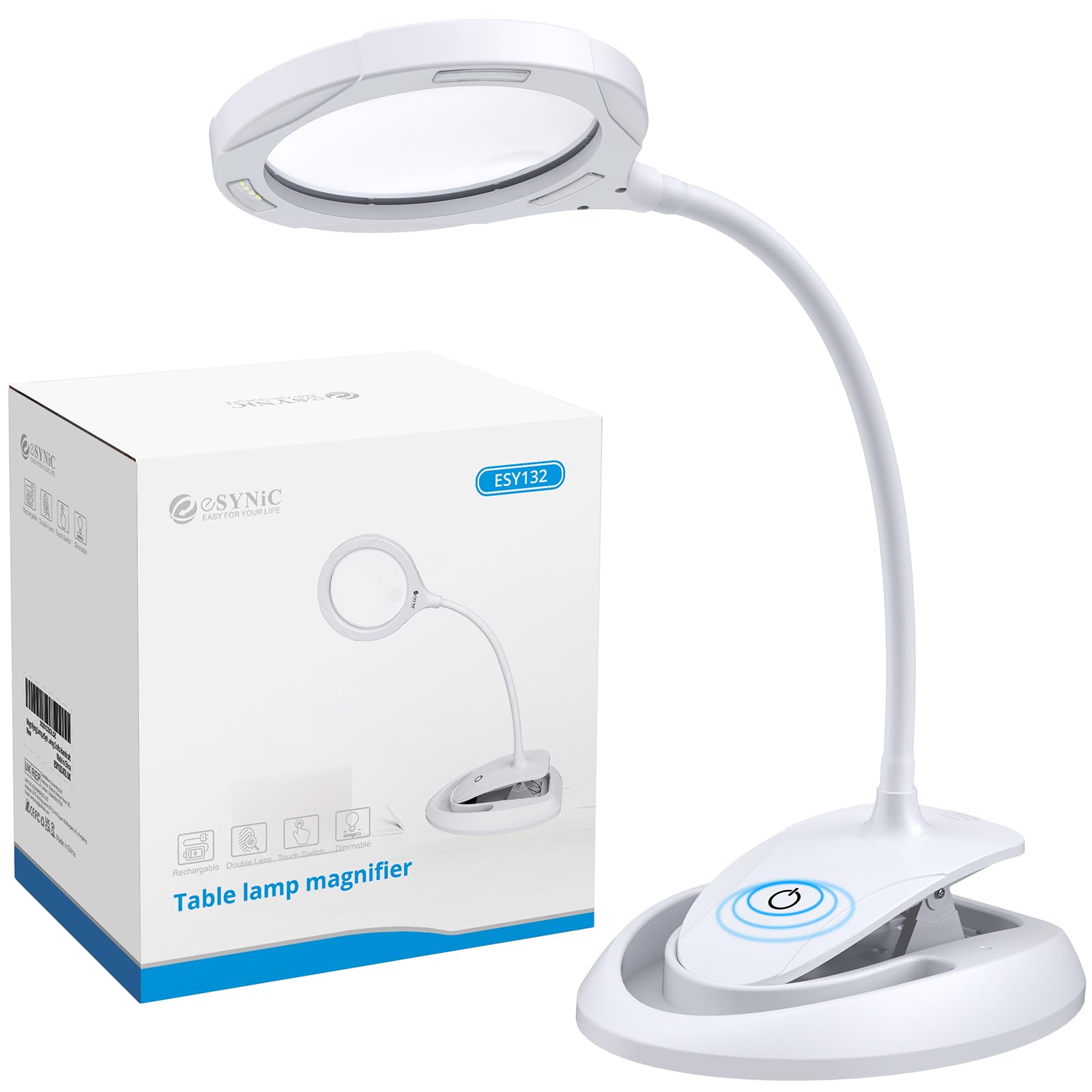 eSynic Lampe loupe LED 5X 10X Rechargeable avec Pince à métal 15LEDS 3 réglages d'éclairage réglables