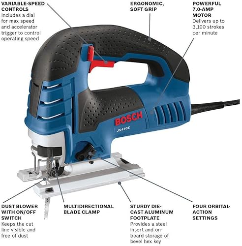 Miniatura 7 de Bosch Power - JS470E - Sierra de calar con cable con mango superior - 120 V de baja vibración, velocidad variable para corte suave en madera y acero