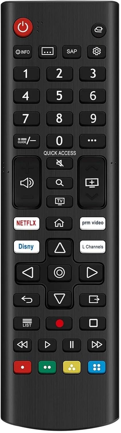 Front view of the AKB76040302 TV remote control, showing all buttons and their labels.