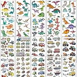 Tattoo Kinder, 20 Blätter Temporäre Tattoos Set mit Dinosaurier und Fahrzeuge, Klebetattoos Kinder für Jungen und Mädchen als Kindergeburtstag Party oder Geschenkidee