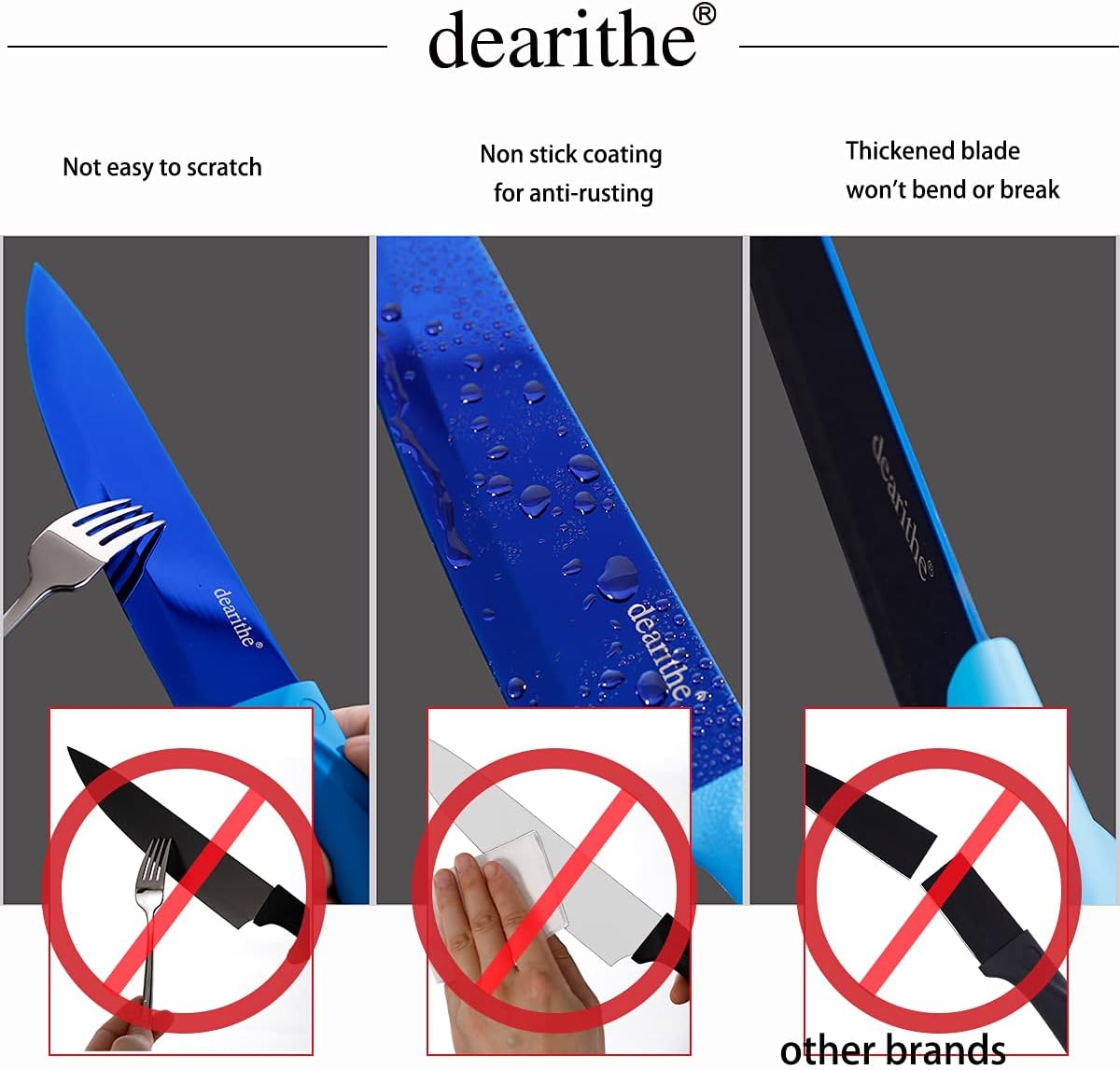 7 Piece High Carbon Stainless Steel Kitchen Knives Sets, Knife Block Set with Knife Sharpener,Professional Chef Knife Set with Block Acrylic, Plating Titanium Blue for Rust Proof and Sharp - Image 5