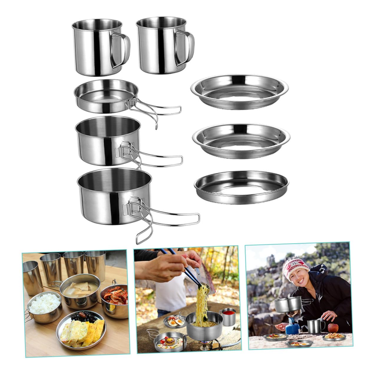 SUPVOX Utensilios De Cocina Portátil para Camping De Sartén para Picnic Utensilios De Cocina para Exteriores con Bolsa De Almacenamiento