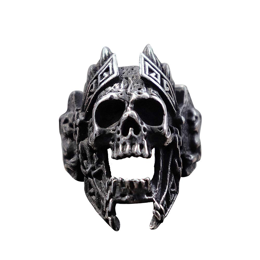 BAVAHA Unique Gods of War Ares Skull Rings Punk Rock Warrior 316L Stainless Steel Ring Mens Biker Jewelry