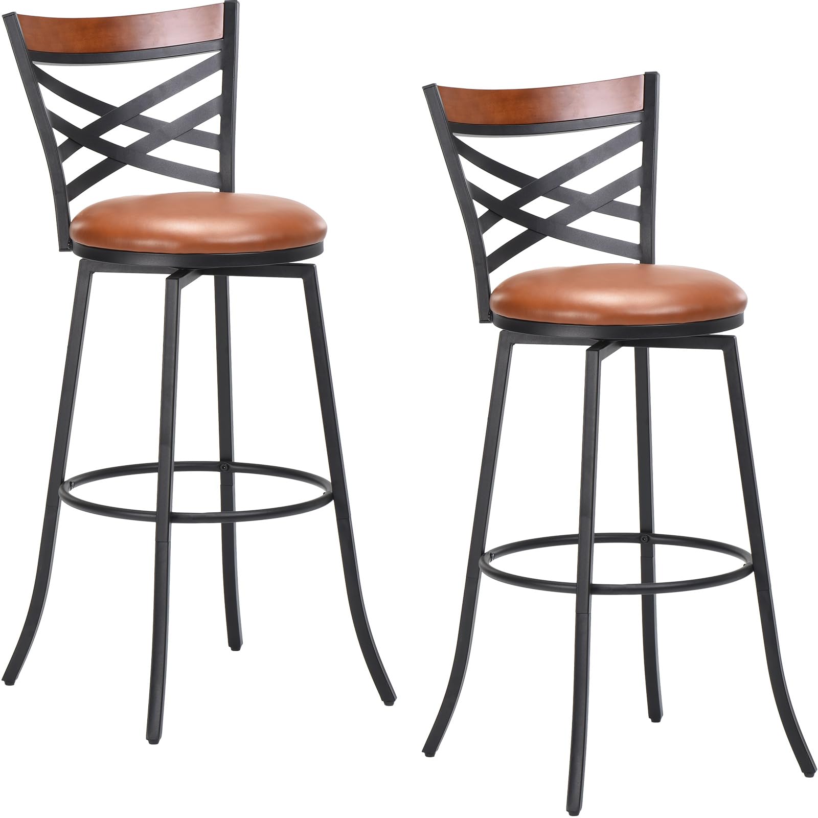 Farini Set di 2 sgabelli da bar girevoli in stile country con schienale e poggiapiedi, per cucina, bar, bar, bar, bar, altezza perfetta per qualsiasi bar