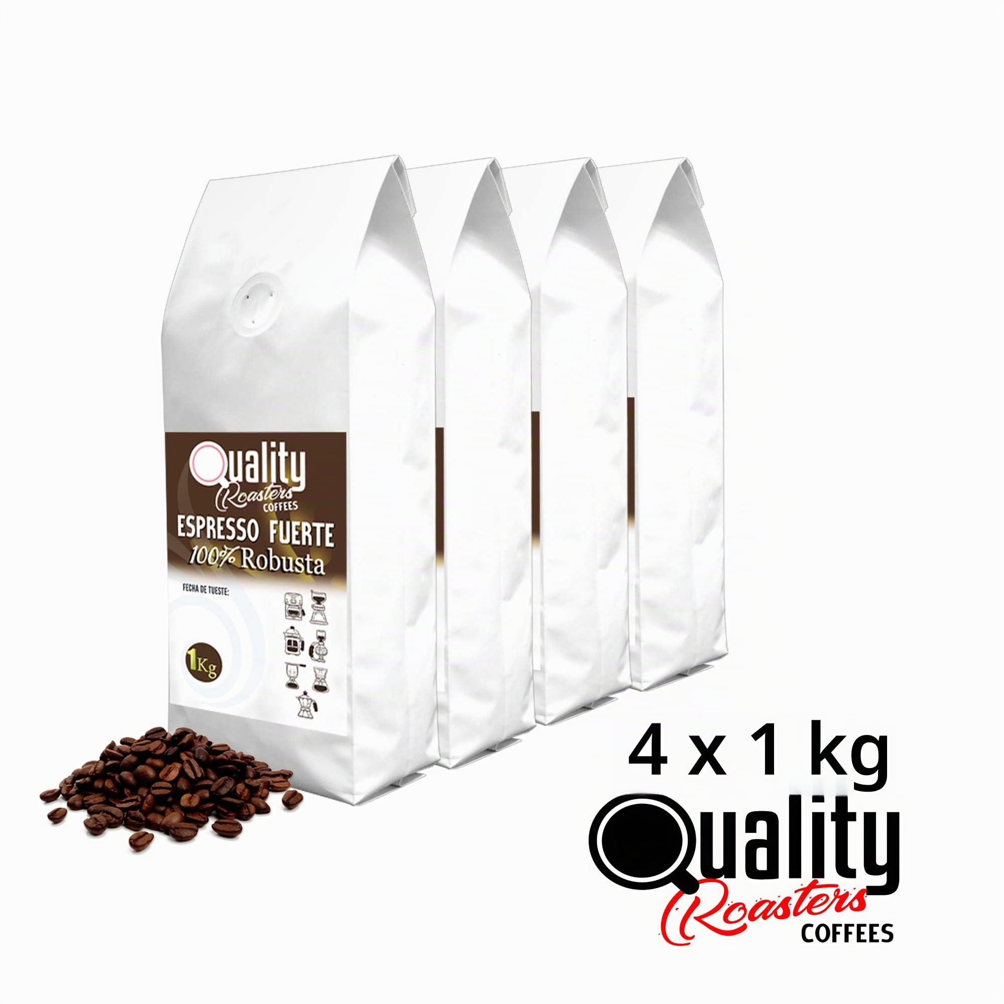 Café en grano natural "Espresso Fuerte". 100% Robusta. Tostado artesanal. Tueste Medio. (4 Kg)
