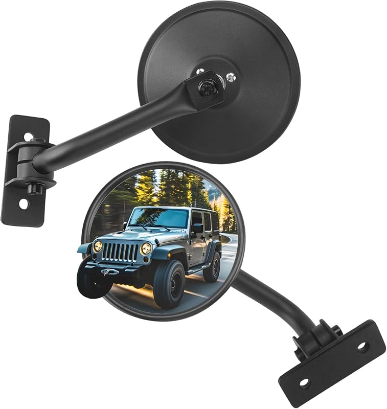 Espelhos retrovisores externos redondos JOYTUTUS para Wrangler TJ JK JKU 1997–2018, removíveis com as portas – Par