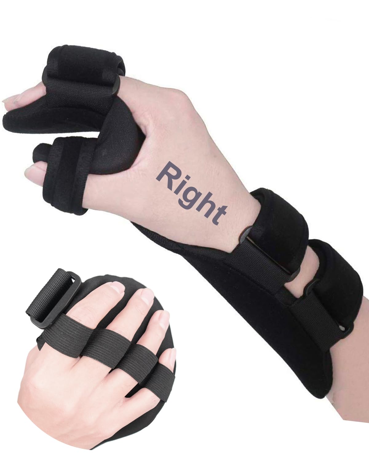 Stroke Resting Hand Splint Right - Medical Night Hand Immobilizer Brace Finger Separator Functional Wrist Brace for Carpel Tunnel Pain, Sprain Fracture, Tendonitis & Post Stroke Recovery