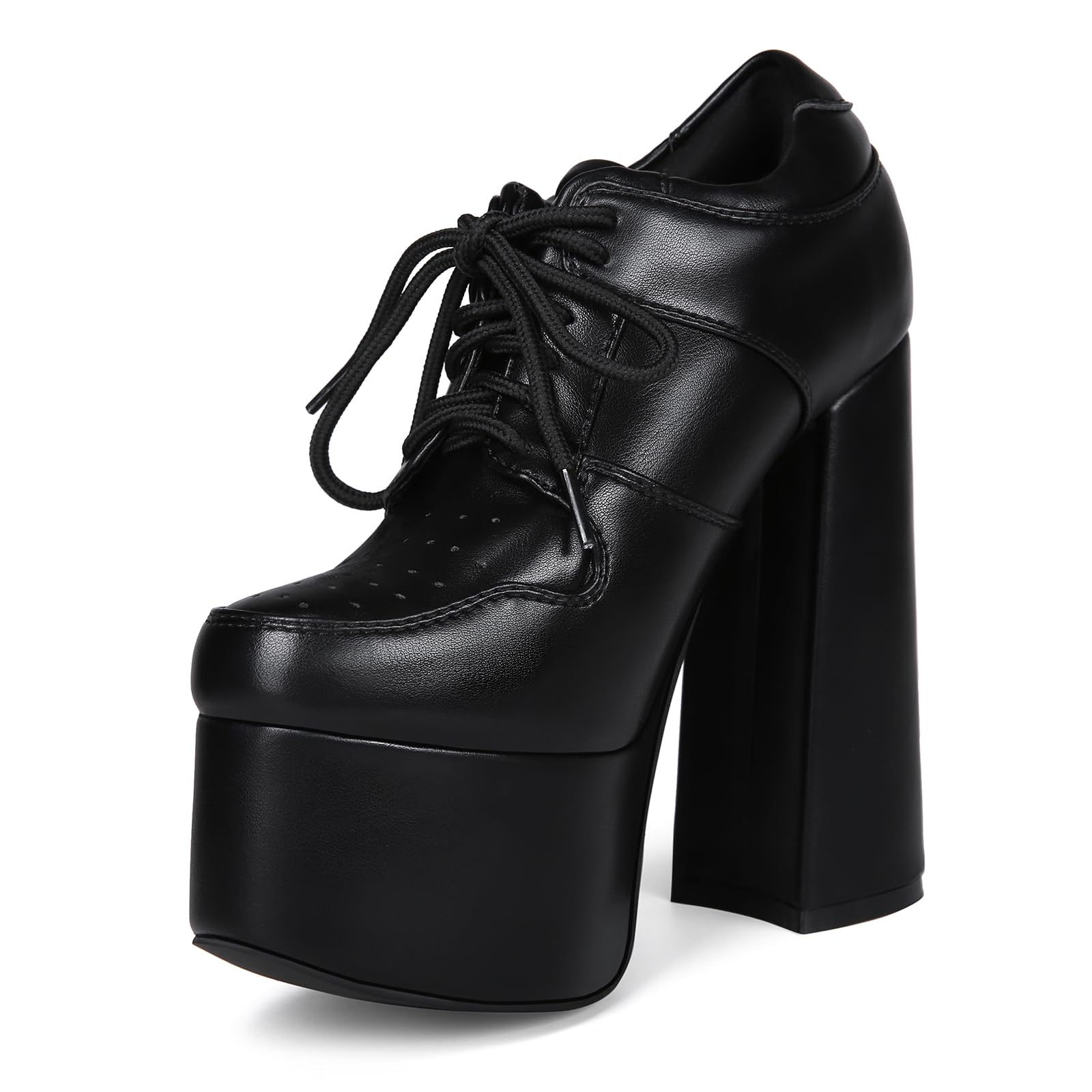 Womens Round Toe Platform Thick High Heels Lace Up Classics Comfortable Dress Ankle Boots