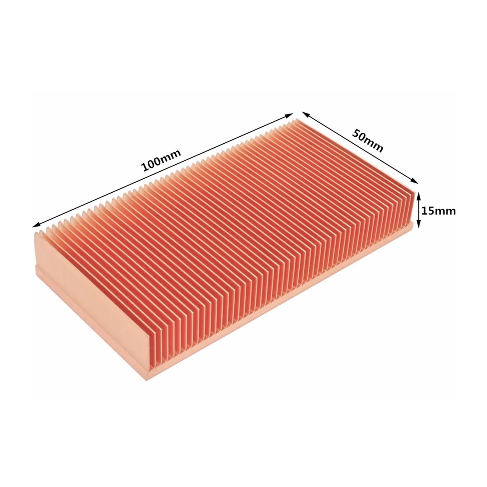 100x50x15 mm czysty radiator miedziany ze ściętymi żebrami do chłodzenia układów pamięci RAM, diod LED i kart graficznych.