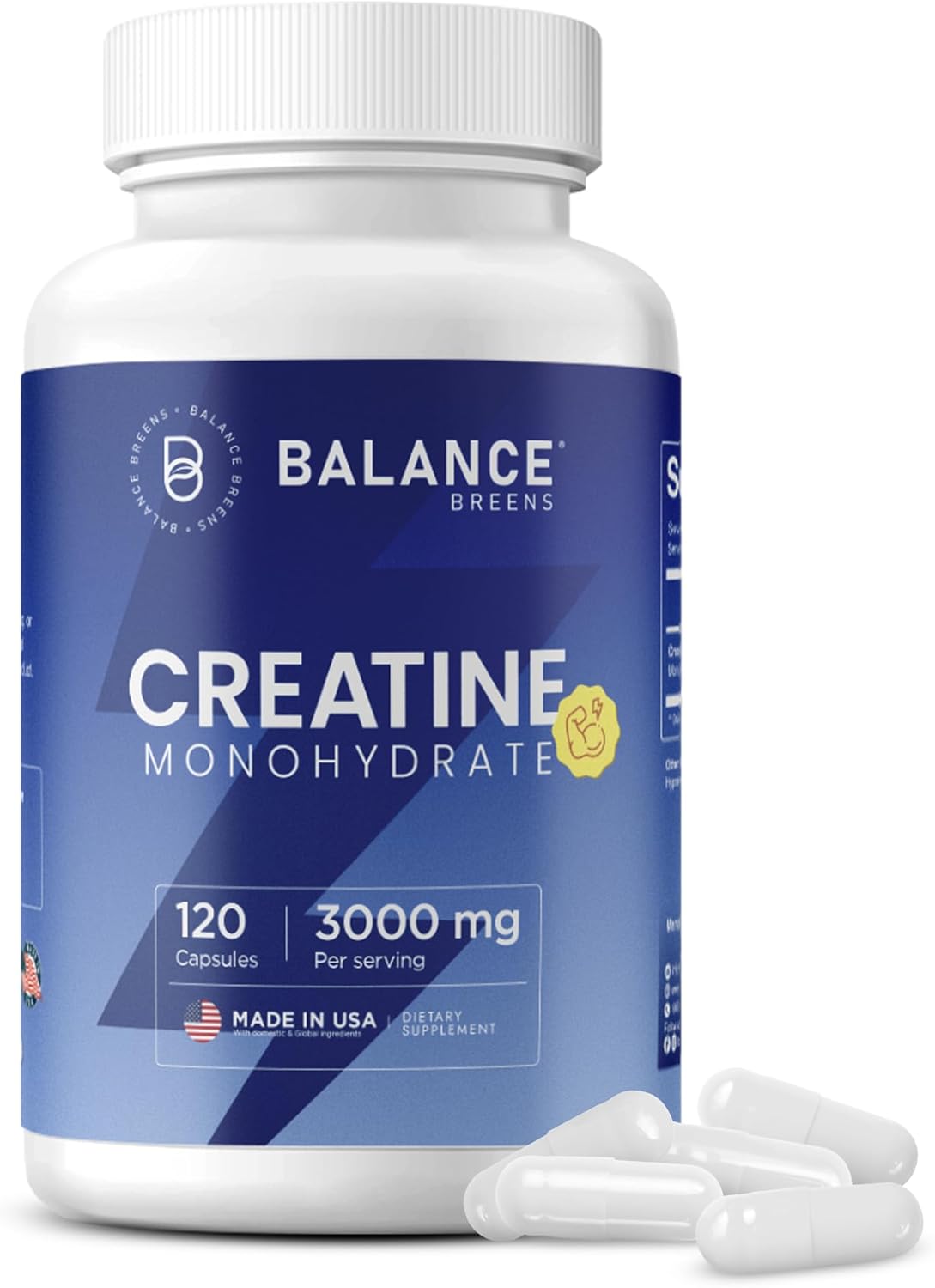 Creatine Monohydrate 3,000mg 120 Capsules – Non-GMO, Gluten-Conscious, High-Purity Pre-Workout Supplement for Muscle Growth and Enhanced Performance – Micronized Formula
