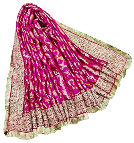 Image of Navti Creations Wedding bridal Dupatta /Chunni in banarasi silk Brocade with Katrina Kaif's Marriage dupatta's Embroidery border and 4 side golden Kiran