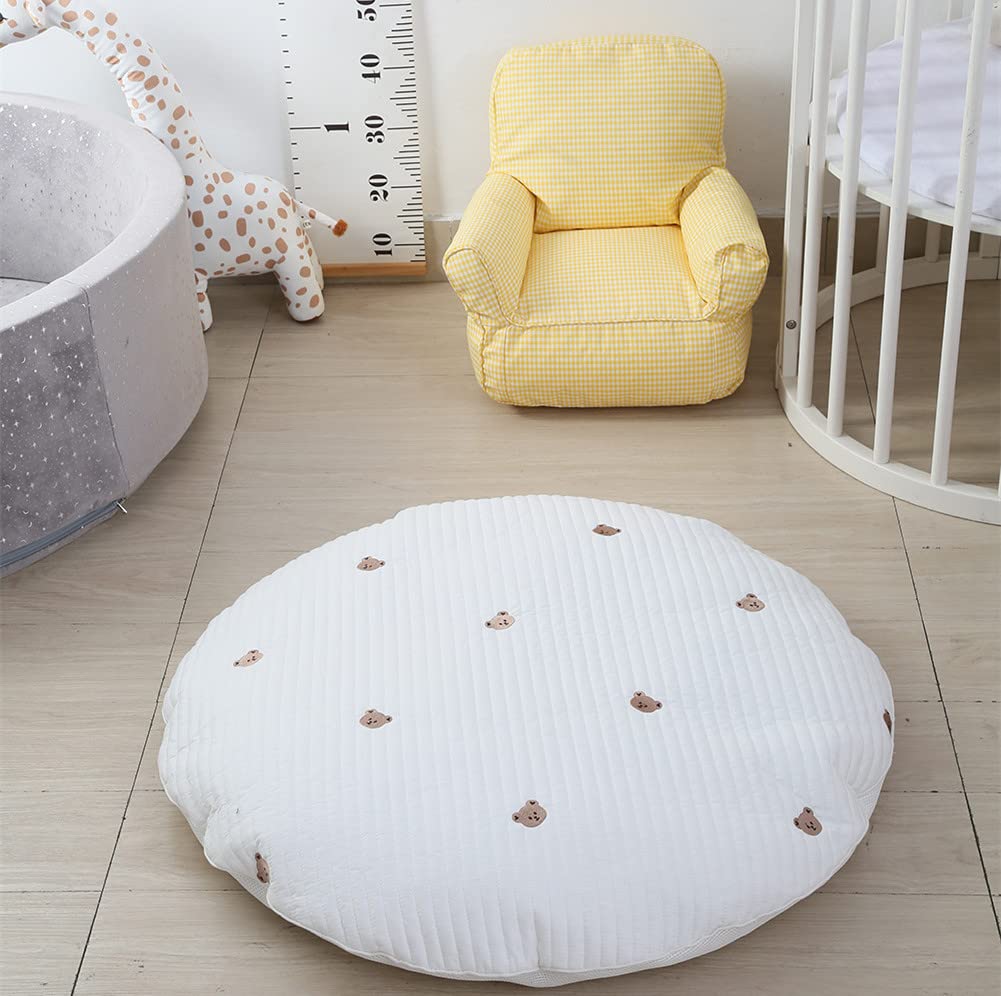 KIKOM Tapis de Jeu pour Enfants Tapis de Jeu en Coton pour Enfants Tapis de Gymnastique pour activités Tapis de Sol pour Chambre d'enfant Décoratif (Ours Blanc)