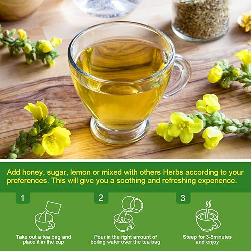 Miniatura 7 de Mullein Tea Bags - Té orgánico de hoja de gordolobo para limpieza de pulmones y apoyo respiratorio, sin cafeína, 30 bolsas de té