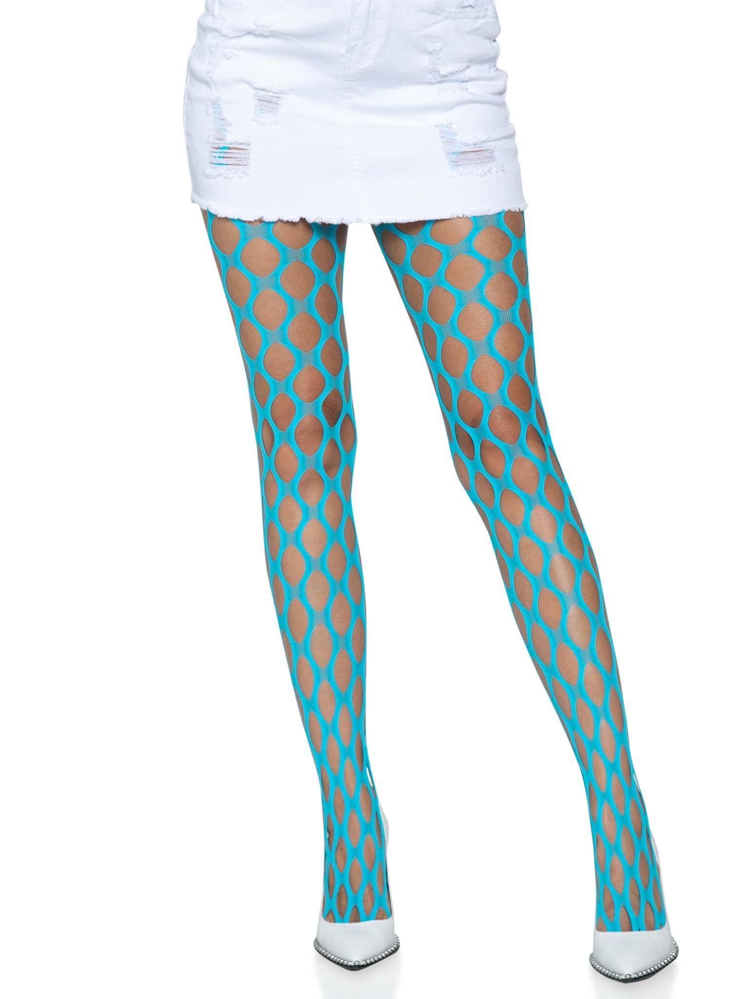 Leg Avenue Pothole net Pantyhose, O/S (Neon Blue)