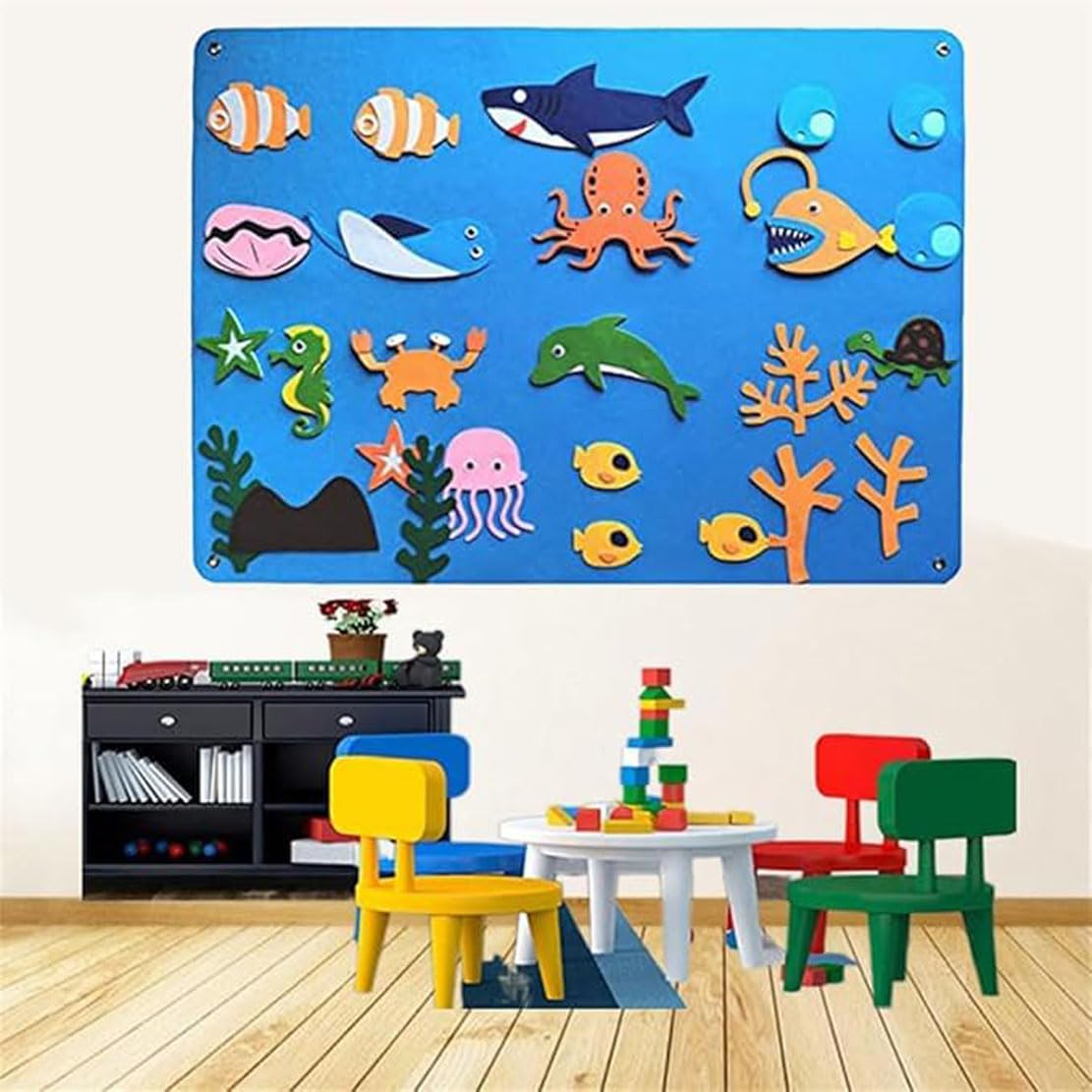 Tableau D'histoire en Feutre, Animaux De La Ferme, Tableau D'histoire en Feutre Flou, Jouets en Flanelle Réutilisables pour l'espace/la Voiture,Tableaux en Feutre pour Les Murs (Animal)