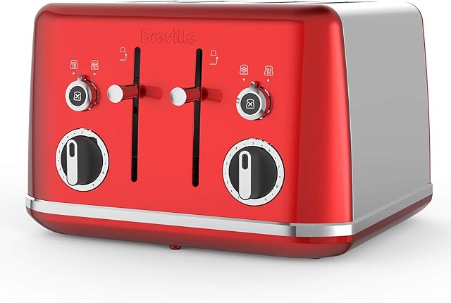 Breville Lustra 4-Slice Toaster with High Lift, Wide Slots and Independent 2-Slice Controls, Candy Red [VTT852]