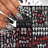 5 Sheets Halloween Nail Art Stickers Embossing 5D Self Adhesive Nail Decals Stereo Relief Skull Spid