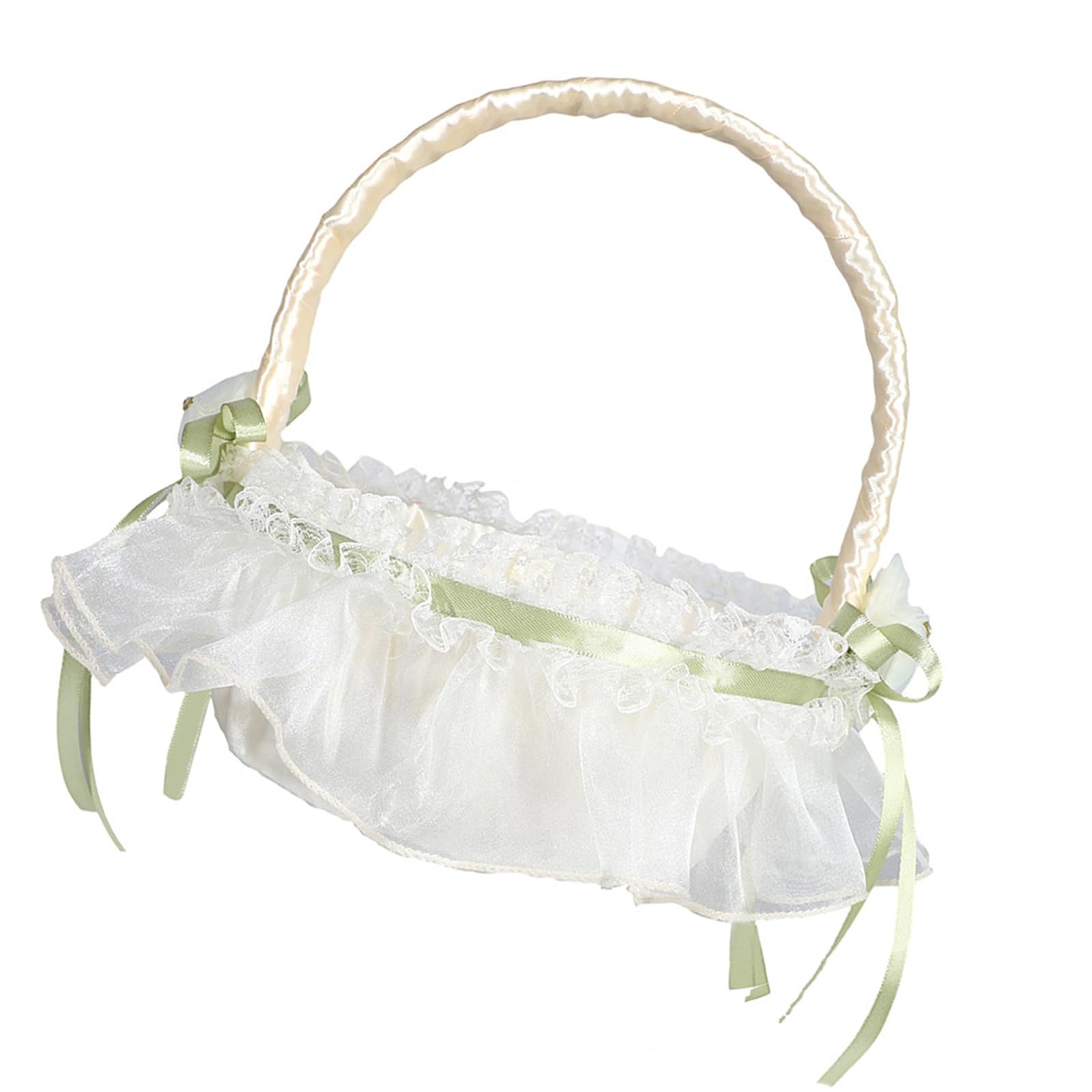Decorative Fabric Petal Scattering Basket with Detachable Lace Bows for Bridal Bridal White Ornamental Shower Petal Scattering Fabric Basket Receptions with Elegant Ceremony Photo Decorations