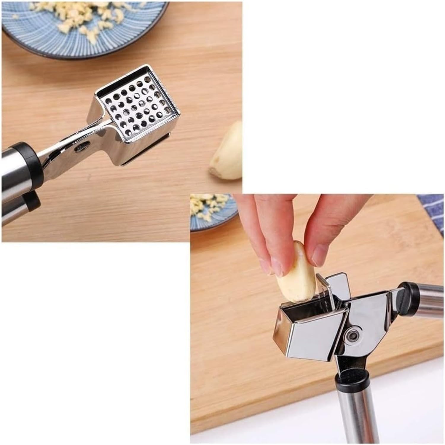 Knoblauchpresse, Ingwerpresse Ginger Mincer, rostfreie Edelstahl Zerkleinerer, kein Schälen nötig, ergonomischer Griff, Leicht zu Drücken Sauber, Professionelle, Silver, 18,5 * 4,5 cm